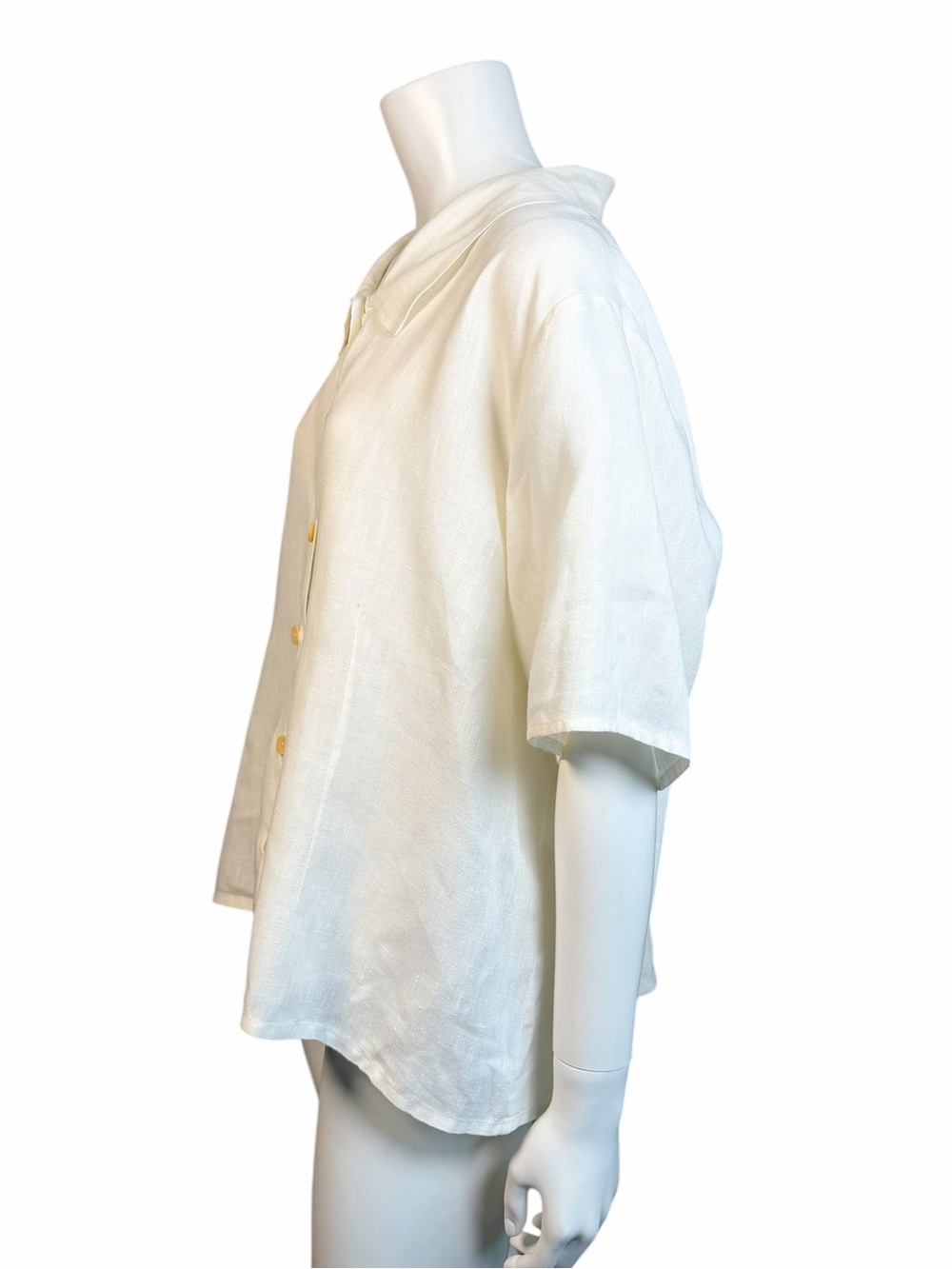 FLAX 100% Linen Button Front Shirt Oversized Ivory Boxy Top Large 90s Summer - Picture 3 of 7